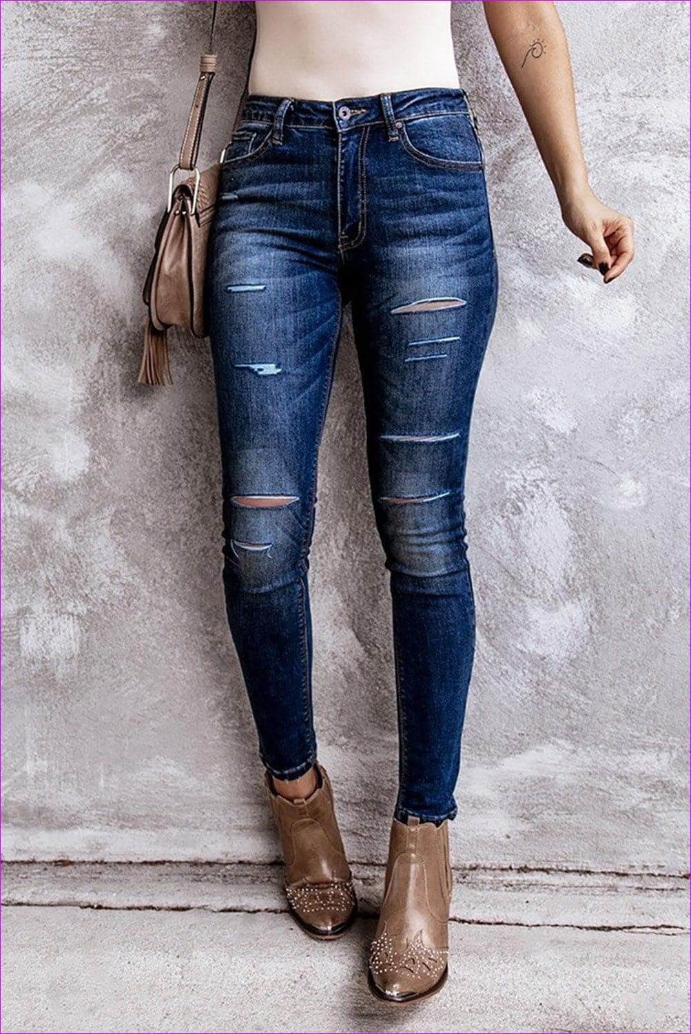 - Ripped High Rise Ankle Length Skinny Jeans - womens jeans at TFC&H Co.