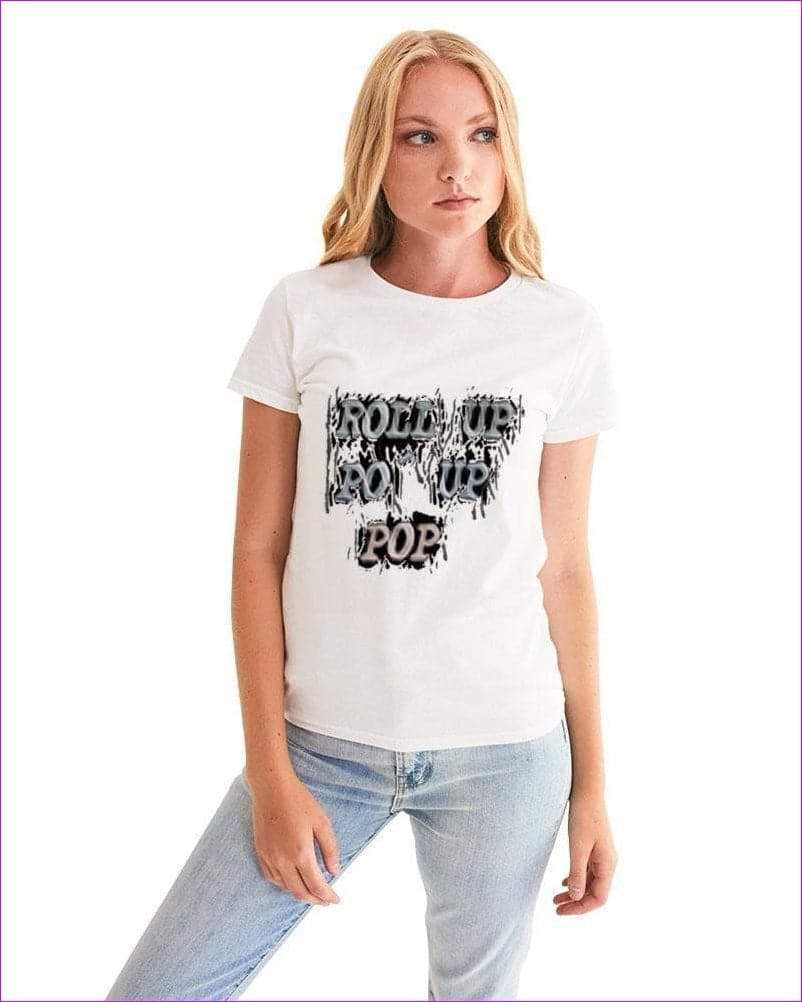 white Roll Up Po' Up Pop News Edition Women's Graphic Tee - women's t-shirt at TFC&H Co.