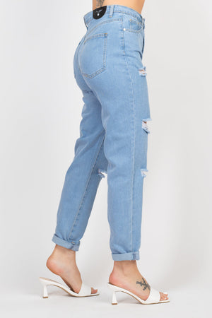 Rolled Hem Ripped Denim Jeans - Ships from The US - women's jeans at TFC&H Co.