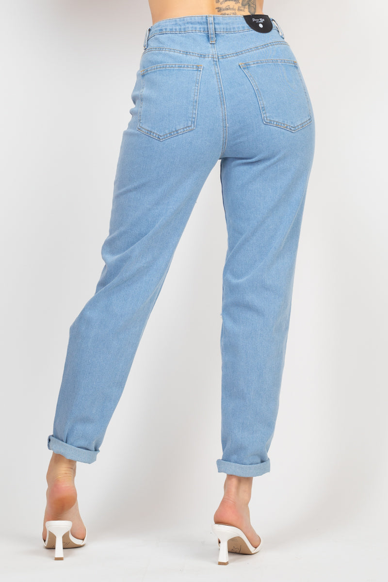 Rolled Hem Ripped Denim Jeans - Ships from The US - women's jeans at TFC&H Co.