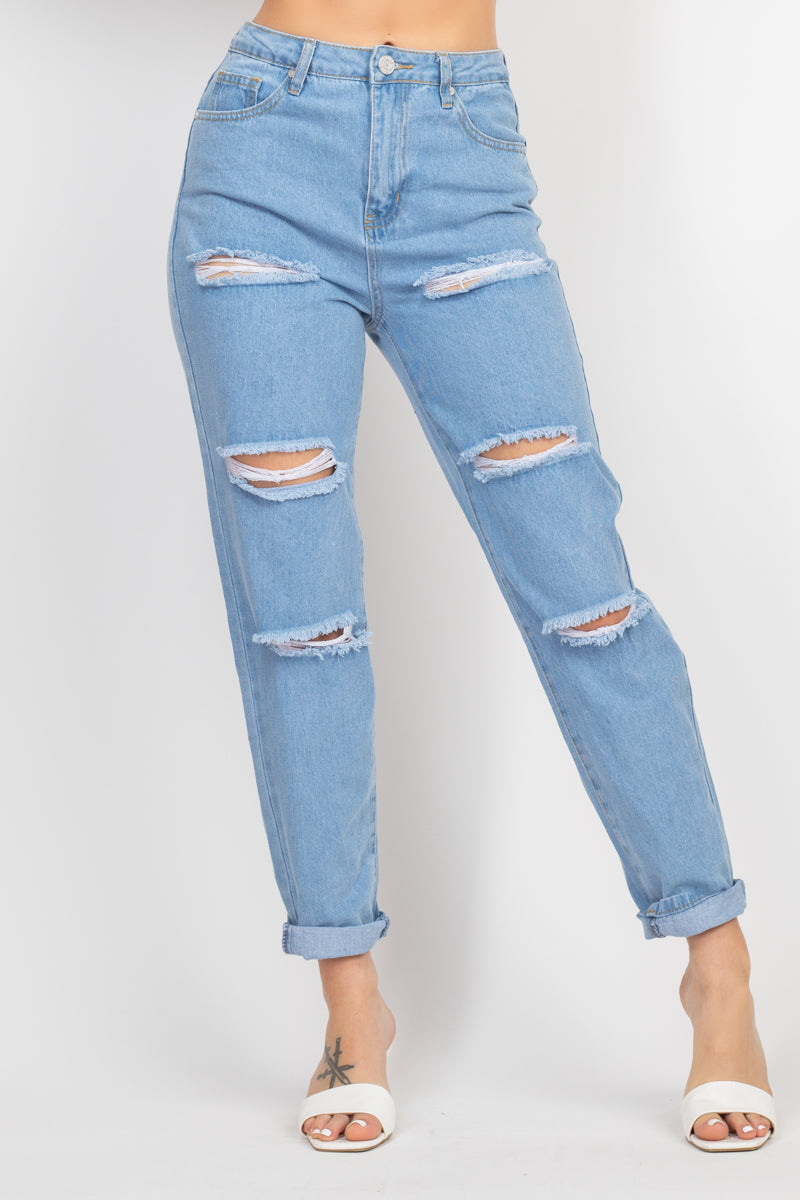 - Rolled Hem Ripped Denim Jeans - Ships from The US - womens jeans at TFC&H Co.