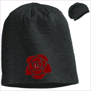 DT618 Slouch Beanie Charcoal Heather One Size - Rose Embroidered Knit Cap, Cap, Beanie - Beanie at TFC&H Co.