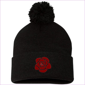 SP15 Pom Pom Knit Cap Black One Size - Rose Embroidered Knit Cap, Cap, Beanie - Beanie at TFC&H Co.