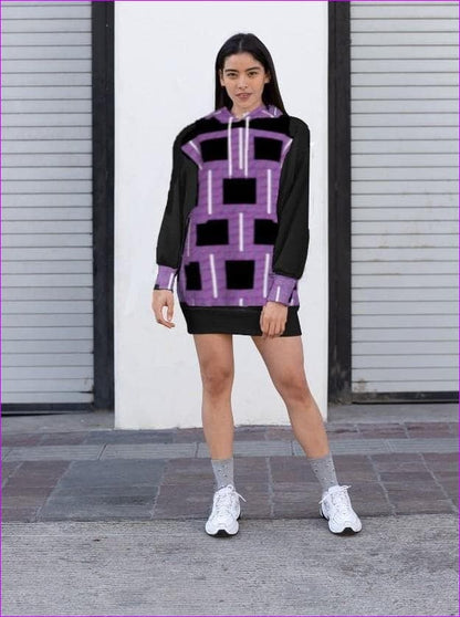 XL purple/black Royal Geo Hooded Sweatshirt Dress - women's hoodie dress at TFC&H Co.