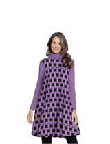 Purple Royal Geo Women's High Neck Dress With Long Sleeve - women's dress at TFC&H Co.