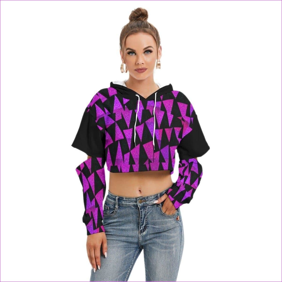 Royal Tri Prism Women's Cropped Hoodie With Hollow Out Sleeve - women's cropped hoodie at TFC&H Co.