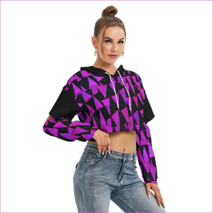Royal Tri Prism Women's Cropped Hoodie With Hollow Out Sleeve - women's cropped hoodie at TFC&H Co.