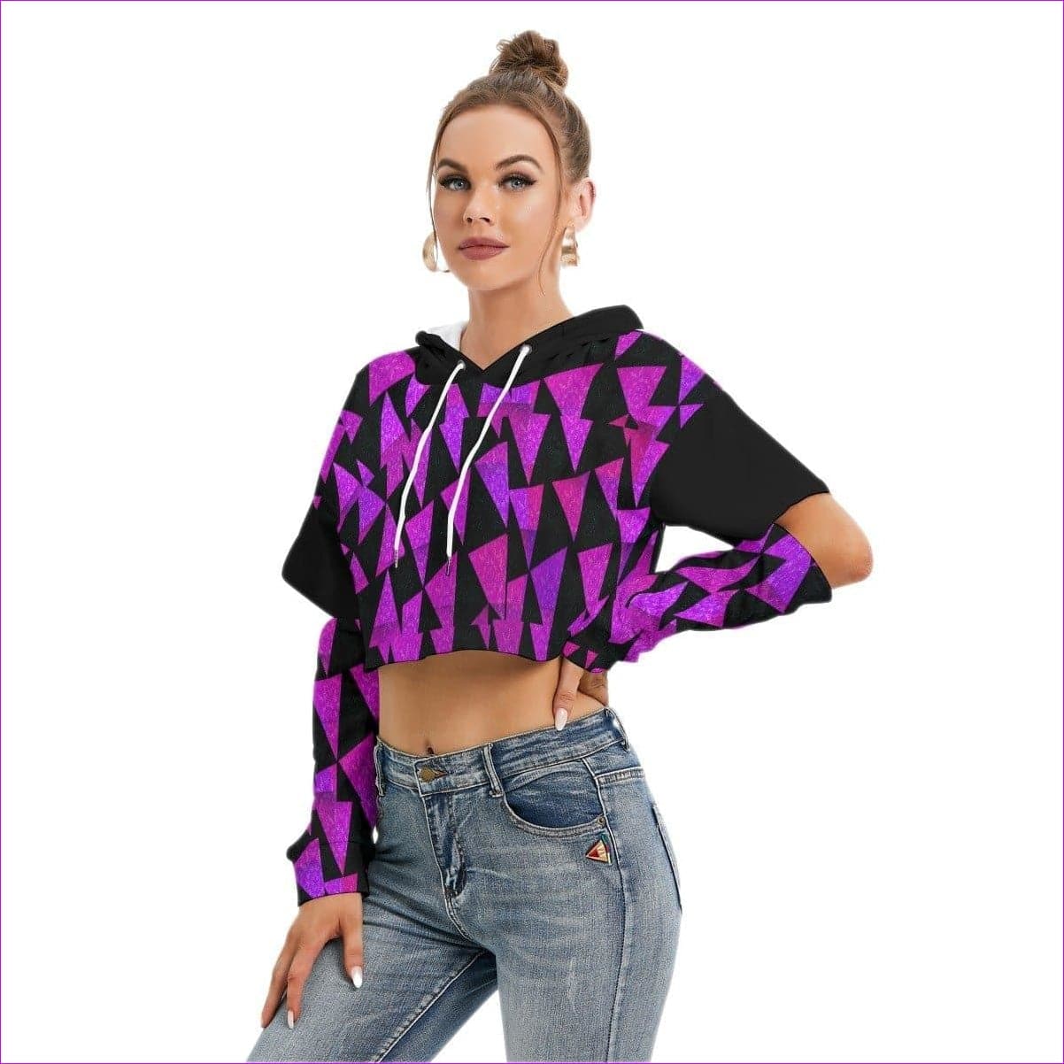 Multi-colored Royal Tri Prism Women's Cropped Hoodie With Hollow Out Sleeve - women's cropped hoodie at TFC&H Co.