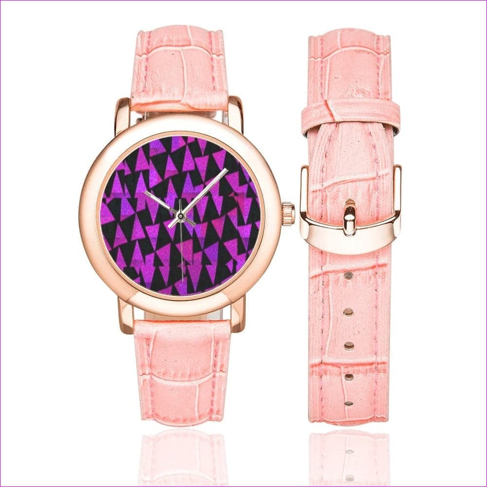 - Royal Tri Women's Rose Gold-plated Leather Strap Watch - watch at TFC&H Co.