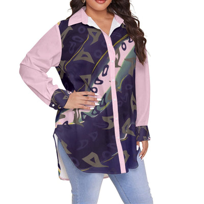Pink - Runaway Women's Button-Up Shirt With Long Sleeves Voluptuous (+) Plus Size - womens button-up shirt at TFC&H Co.