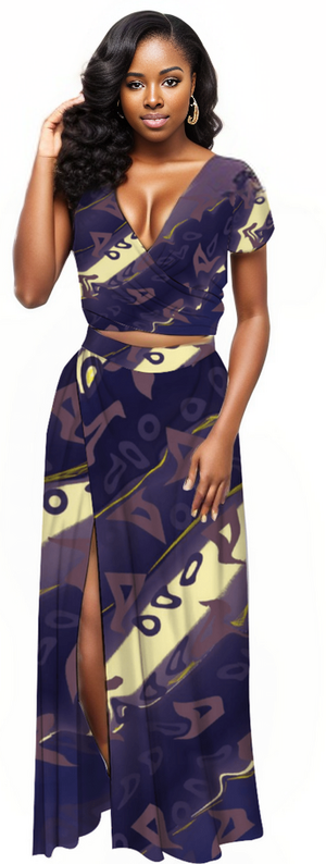 4XL - Runaway Women's Two Piece Outfit V-Neck Top and Maxi Skirt Set - Womens top & skirt set at TFC&H Co.