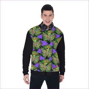Black Sativa Men's Baseball Jacket With Heavy Fleece (Inconspicuous Weed Clothing) - men's baseball jacket at TFC&H Co.