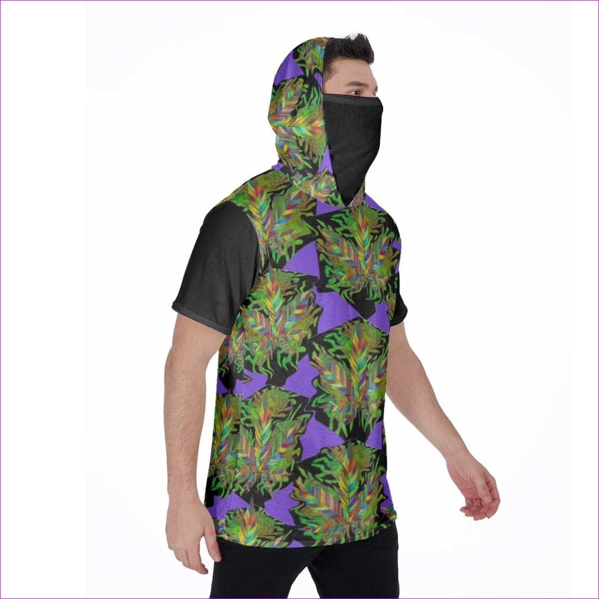 - Sativa Men's T-Shirt With Mask (Inconspicuous Weed Clothing) - mens t-shirt with hood & mask at TFC&H Co.
