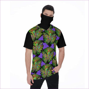 Black - Sativa Men's T-Shirt With Mask (Inconspicuous Weed Clothing) - mens t-shirt with hood & mask at TFC&H Co.