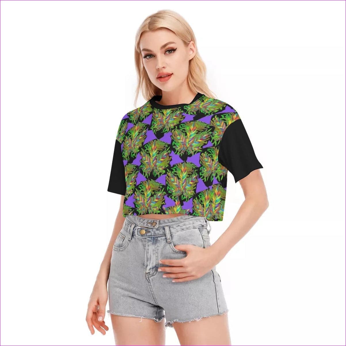 Black Sativa Women's Black Drop Shoulder Cropped Top | 100 % Cotton (Weed Clothing) - women's crop top at TFC&H Co.