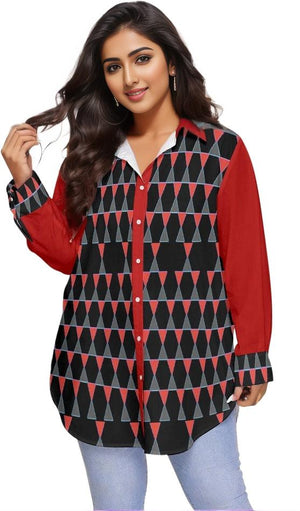 - Scaled Women's Button-Up Shirt With Long Sleeve Voluptuous (+) Plus Size - womens button-up shirt at TFC&H Co.