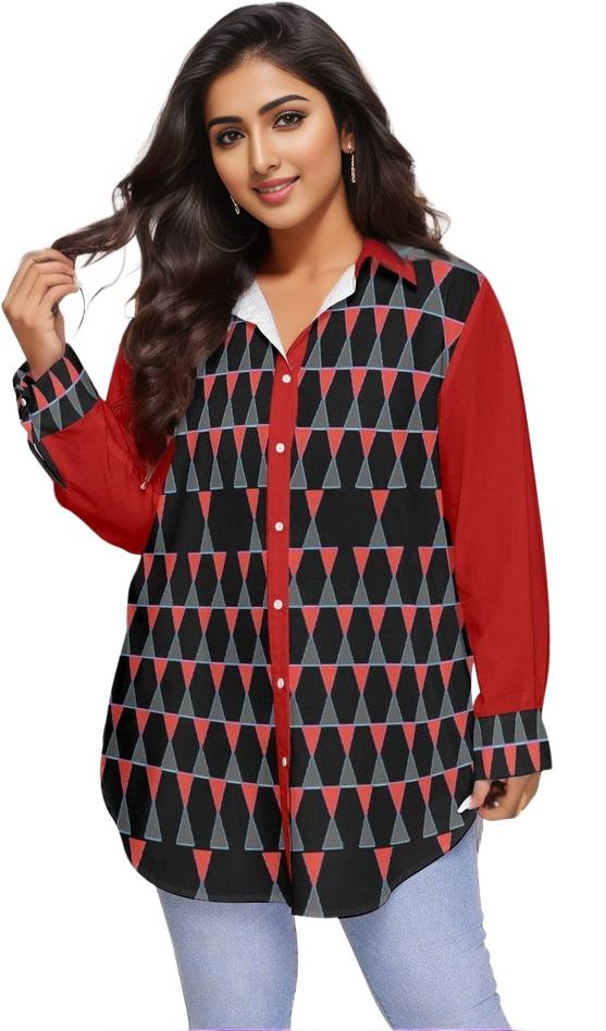 Scaled Women's Button-Up Shirt With Long Sleeve Voluptuous (+) Plus Size - women's button-up shirt at TFC&H Co.