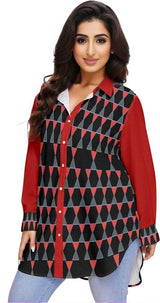 red - Scaled Women's Button-Up Shirt With Long Sleeve Voluptuous (+) Plus Size - womens button-up shirt at TFC&H Co.