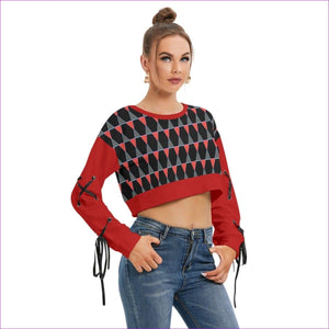 red - Scaled Women's Lace Up Long Sleeve Cropped Sweatshirt - womens sweatshirt at TFC&H Co.