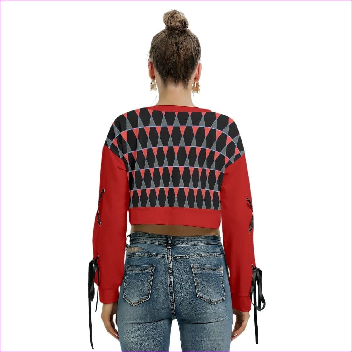 Scaled Women's Lace Up Long Sleeve Cropped Sweatshirt - women's sweatshirt at TFC&H Co.