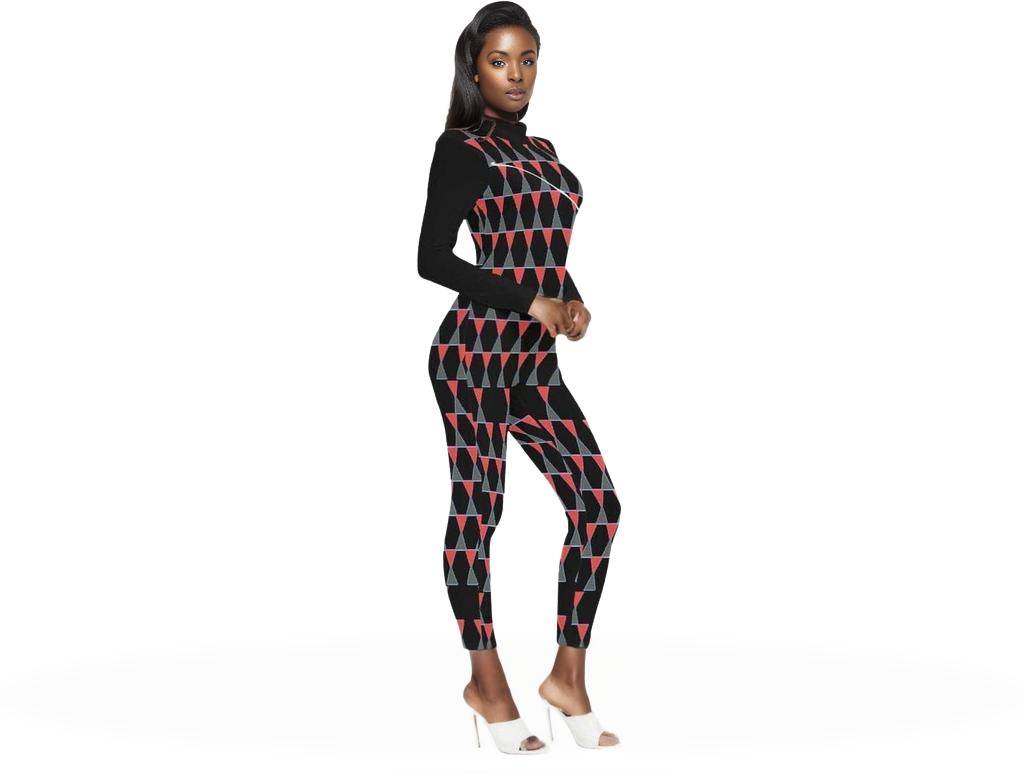 Black Scaled Women's Long-sleeved High-neck Jumpsuit With Zipper - women's jumpsuit at TFC&H Co.