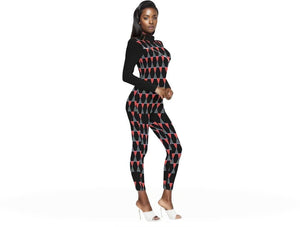 Black - Scaled Women's Long-sleeved High-neck Jumpsuit With Zipper - womens jumpsuit at TFC&H Co.