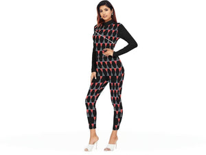 - Scaled Women's Long-sleeved High-neck Jumpsuit With Zipper - womens jumpsuit at TFC&H Co.