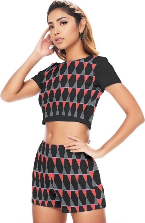Scaled Women's & Teen's Short Sleeve Cropped Top Short Set - women's crop top & shorts set at TFC&H Co.