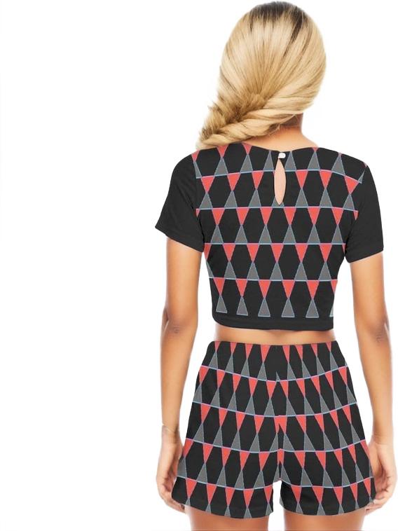 Scaled Women's & Teen's Short Sleeve Cropped Top Short Set - women's crop top & shorts set at TFC&H Co.
