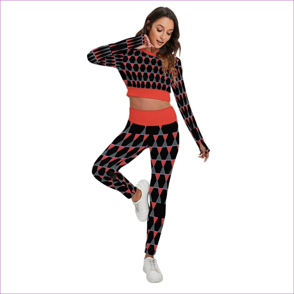 Black Scaled Women's Sport Set With Backless Top And Leggings - women's top & leggings set at TFC&H Co.