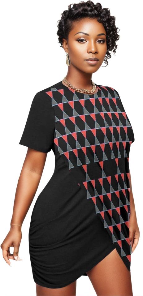 Black Scaled Women’s Stacked Hem Dress With Short Sleeve Voluptuous (+) Plus Size - women's dress at TFC&H Co.