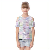 Pink - Scribbled Kids Cold Shoulder T-shirt With Ruffle Sleeves - kids shirt at TFC&H Co.