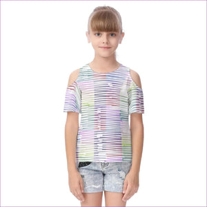 Pink - Scribbled Kids Cold Shoulder T-shirt With Ruffle Sleeves - kids shirt at TFC&H Co.