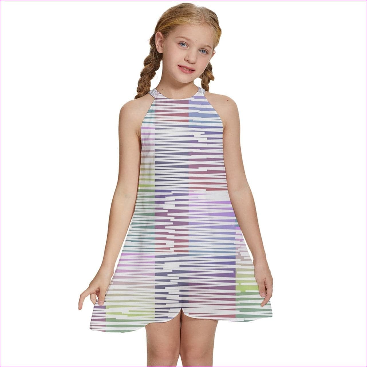 Scribbled Kids Girls Halter Collar Waist Tie Chiffon Dress - kid's dress at TFC&H Co.