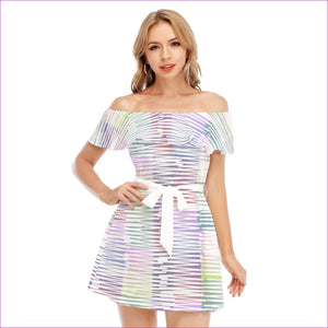 White - Scribbled Teen's Off-shoulder Dress With Ruffles - womens dress at TFC&H Co.