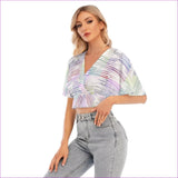 White - Scribbled Women's & Teen's Bat Sleeve Crop Top - womens crop top at TFC&H Co.