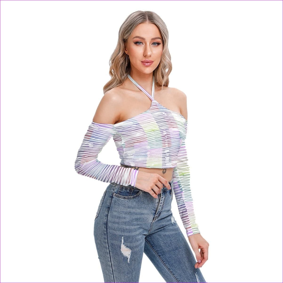 White - Scribbled Women's & Teen's Halter Lace-up Top - womens crop top at TFC&H Co.