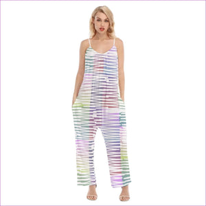 White - Scribbled Women's & Teen's Loose Cami Jumpsuit - womens jumpsuit at TFC&H Co.