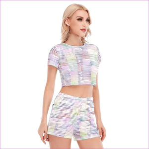 - Scribbled Women's & Teen's Short Sleeve Cropped Top Shorts Set - womens short set at TFC&H Co.