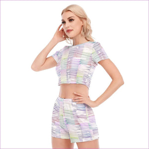 White - Scribbled Women's & Teen's Short Sleeve Cropped Top Shorts Set - womens short set at TFC&H Co.