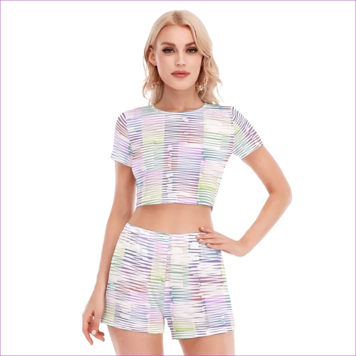 - Scribbled Women's & Teen's Short Sleeve Cropped Top Shorts Set - womens short set at TFC&H Co.