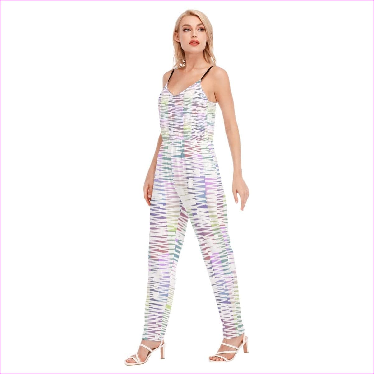 - Scribbled Women's & Teen's V-neck Cami Jumpsuit - womens jumpsuit at TFC&H Co.