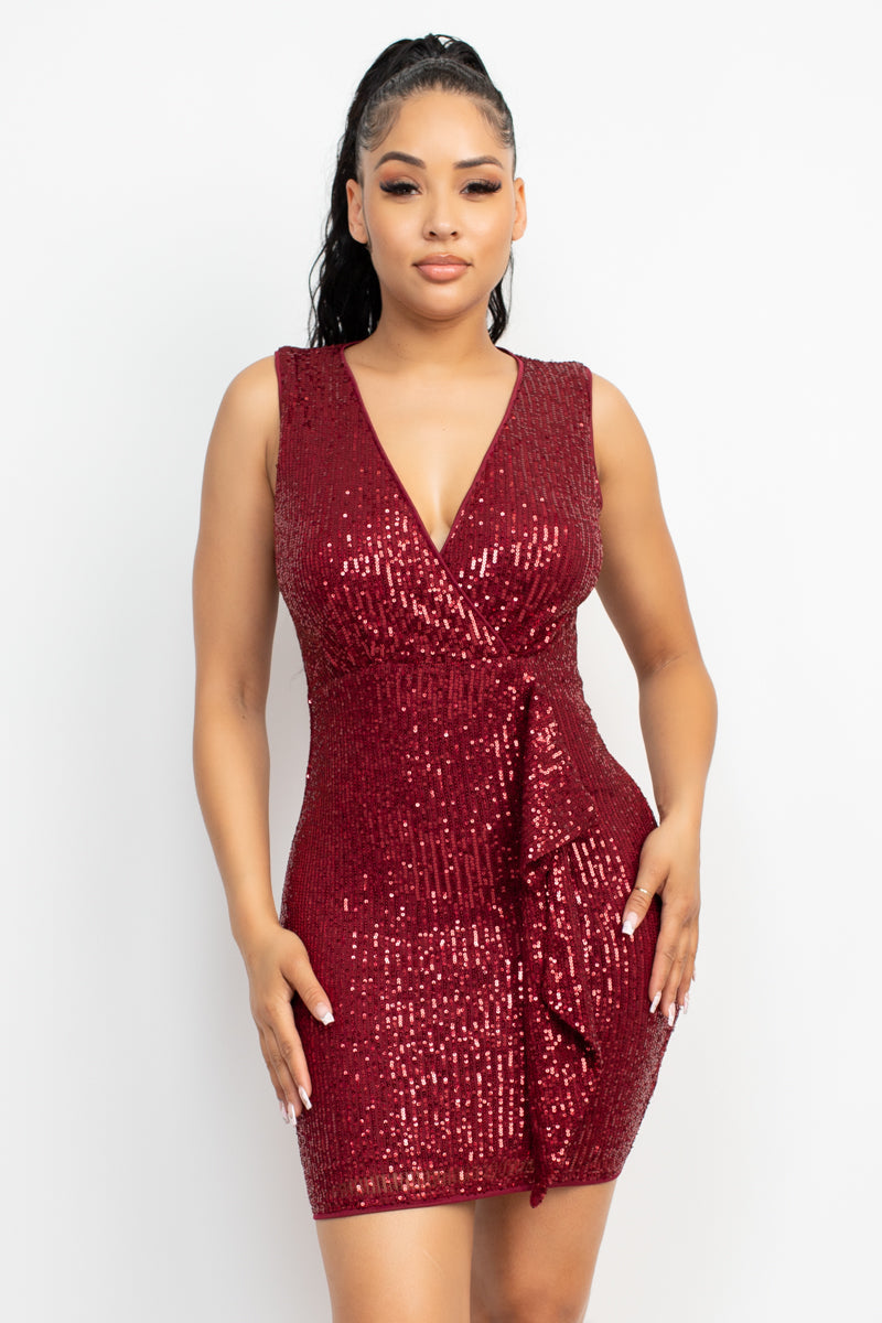 BURGUNDY Sequin Mesh Bodycon Dress - Ships from The US - women's dress at TFC&H Co.