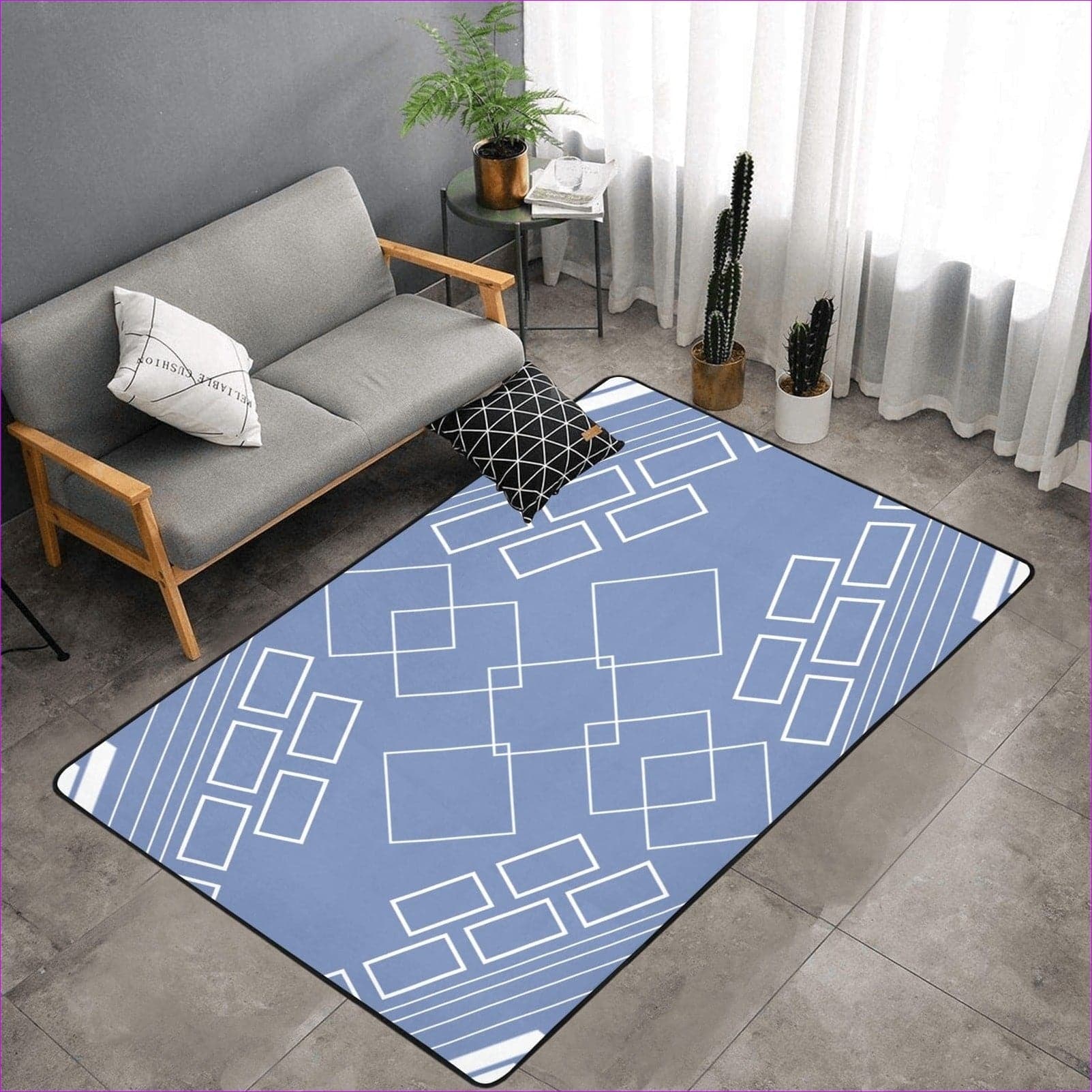 One Size shaped out -steal blue Area Rug with Black Binding 7'x5' - Shaped Out Area Rug with Black Binding 7'x5' (3 colors) - area rug at TFC&H Co.