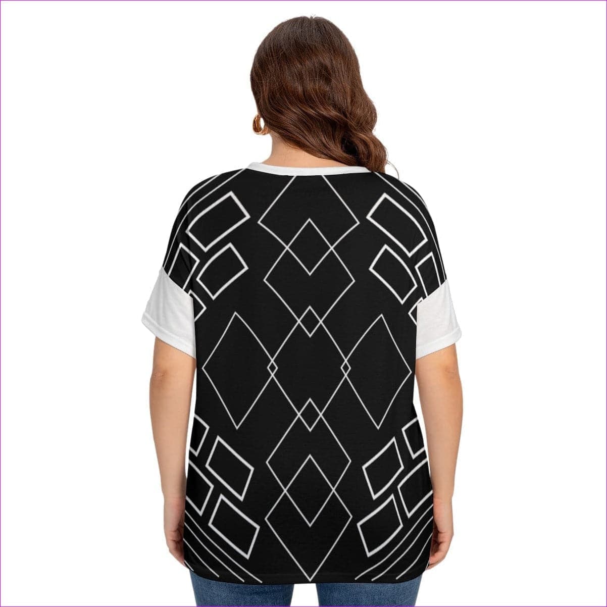 Shaped Out Women's Black Drop-shoulder Short Sleeve T-shirt With Sleeve Loops Plus Size - women's t-shirt at TFC&H Co.