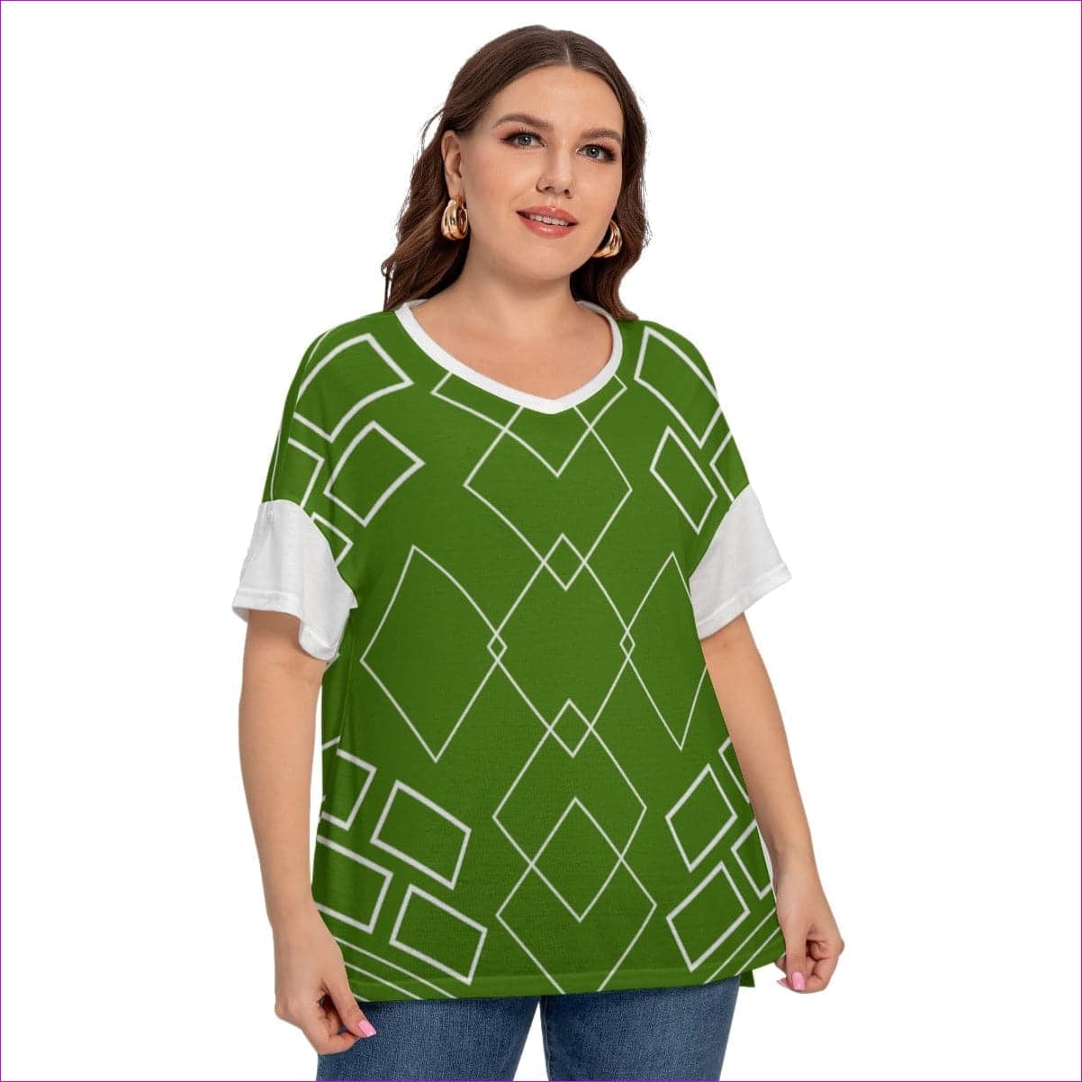 green - Shaped Out Women's Drop-shoulder Short Sleeve T-shirt With Sleeve Loops Voluptuous (+) Plus Size - womens tee at TFC&H Co.