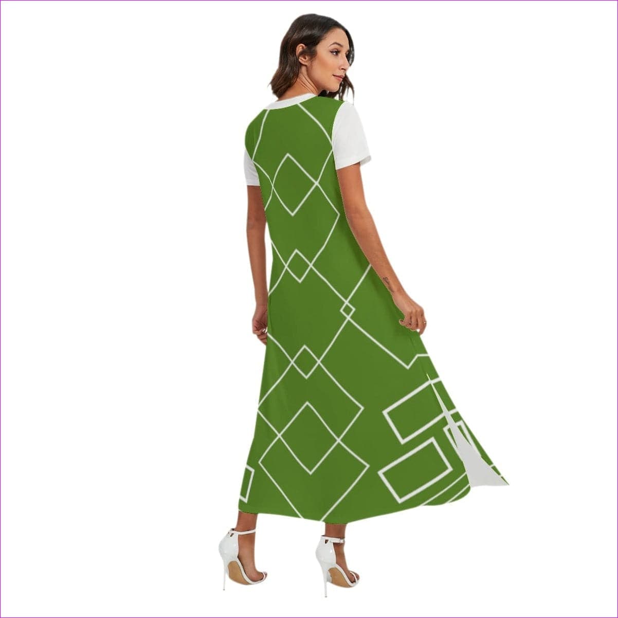 Shaped Out Women's Green V-neck Dress With Short Sleeve - women's dress at TFC&H Co.