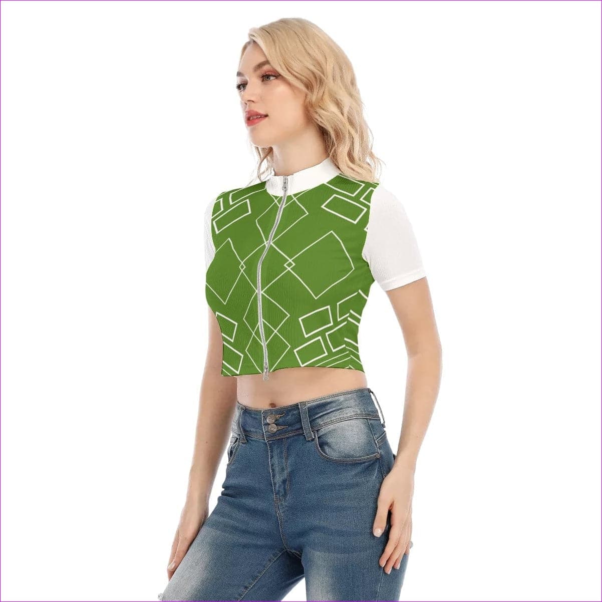 Shaped Out Women's Short Sleeve T-shirt With Two-way Zipper - women's crop top at TFC&H Co.