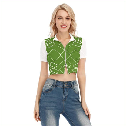 Shaped Out Women's Short Sleeve T-shirt With Two-way Zipper - women's crop top at TFC&H Co.