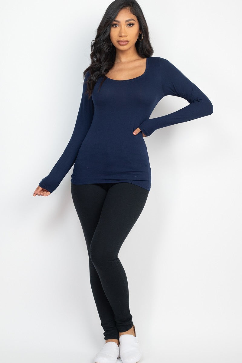 - Sheek Basic Scoop Neck Solid Long Sleeve Cozy Top - 5 colors - Ships from The US - womens t-shirt at TFC&H Co.